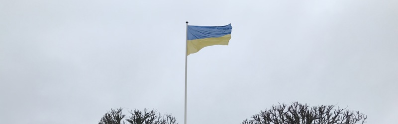 Ukrainske flag på årsdagen for Ruslands invasion af Ukraine