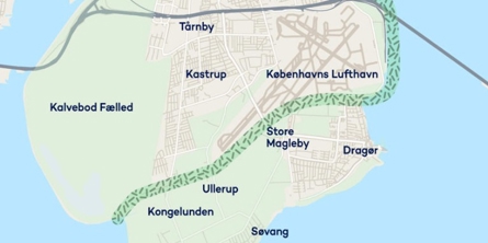 Illustration af digeføring for lufthavnsdiget - kilde Sund & Bælt